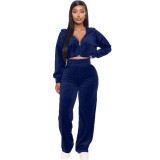 Korean velvet zipper jacket straight leg pants set