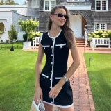 Knitted skirt pearl button sleeveless vest short skirt