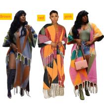 Color blocked tassel knit jacket