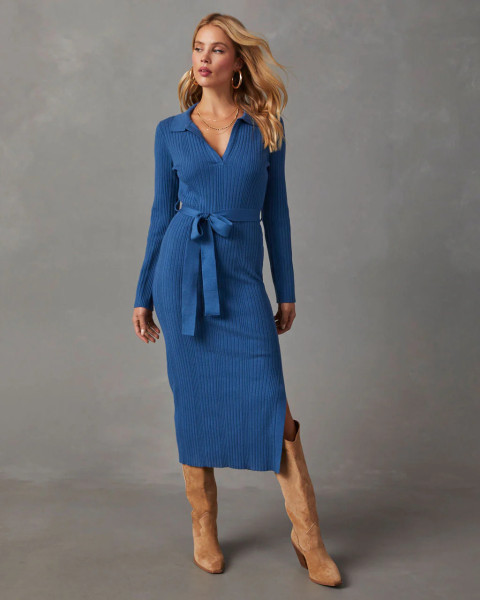 Long skirt elastic knitted hollow dress