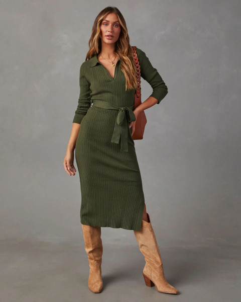 Long skirt elastic knitted hollow dress