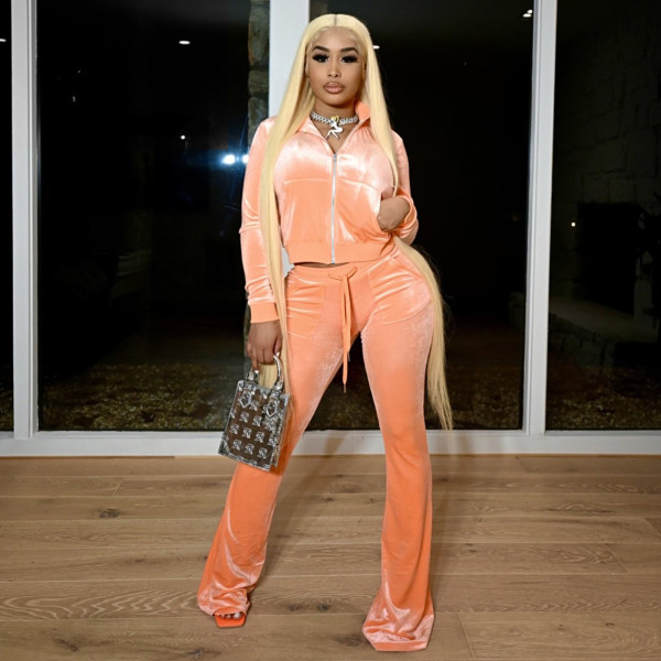 Solid color navel flared pants set