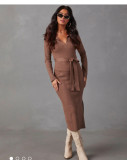 Long skirt elastic knitted hollow dress