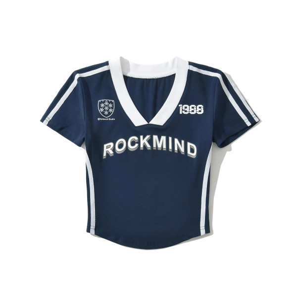 Color blocked V-neck short sleeved sports T-shirt