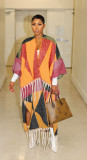 Color blocked tassel knit jacket