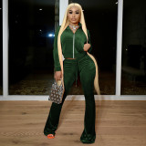 Solid color navel flared pants set