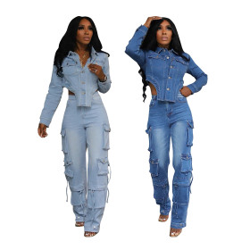 Washed denim suit