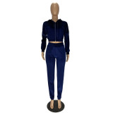 Korean velvet zipper jacket straight leg pants set