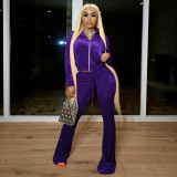 Solid color navel flared pants set