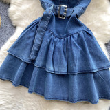 Strap denim dress cake skirt