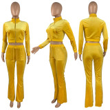 Solid color navel flared pants set