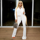 Solid color navel flared pants set