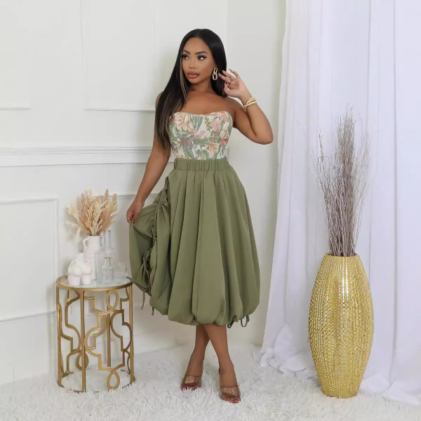 Irregular drawstring skirt