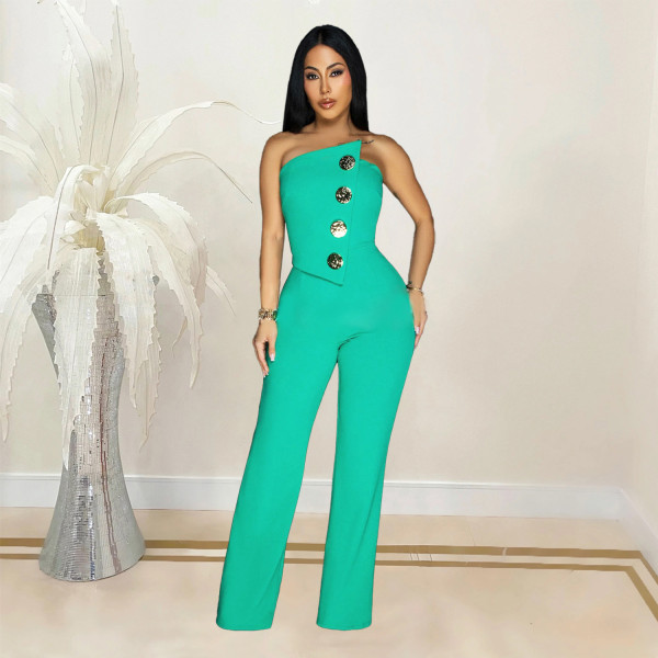 Women's sleeveless button up jumpsuit pants