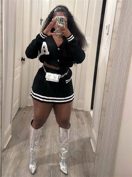 Cardigan sweater short skirt set