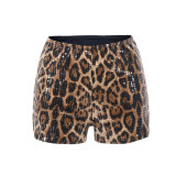 Beaded leopard print elastic waistband shorts