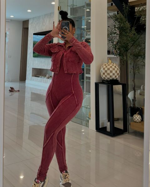 Two piece set of acid washed and color stir fried used jumpsuit