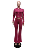 Long sleeved small flared solid color high elasticity two-piece set