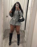 Slim fit shirt elastic denim skirt set