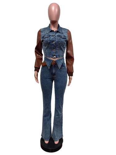 Cowboy Splicing Elastic Pants Cowboy Set