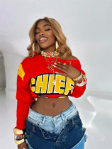 Letter contrasting knitted crop top with exposed navel Letter contrasting knitted crop top with exposed navel