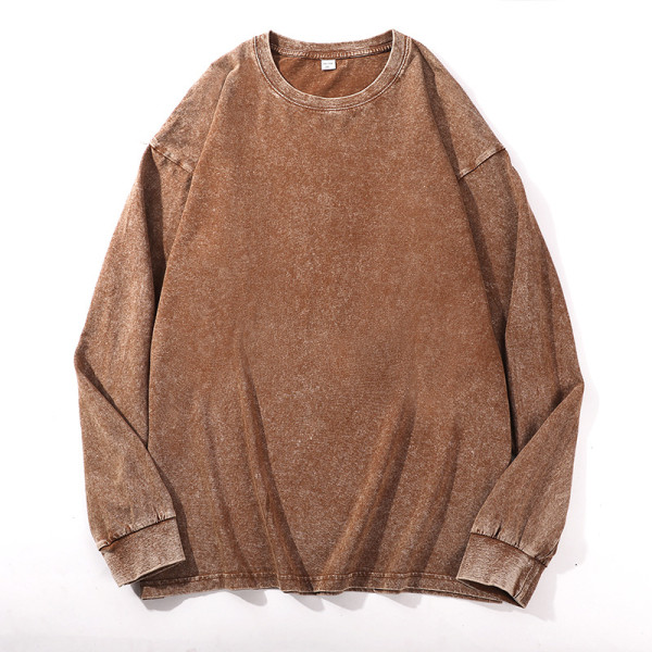 Cotton long sleeved T-shoulder loose fit round neck top