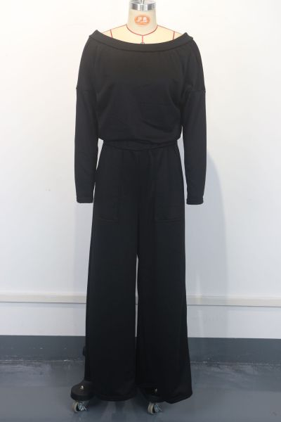 One shoulder jumpsuit, elastic waistband, backless, wide leg jumpsuit