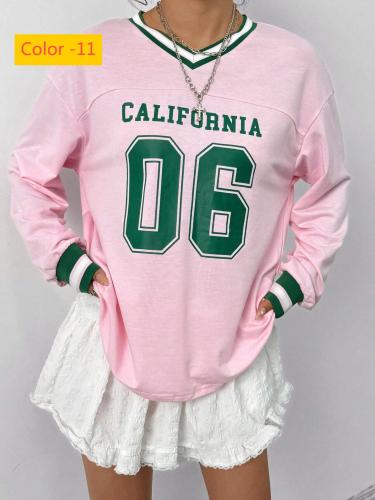 Dopamine digital printed loose long sleeved T-shirt