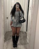 Slim fit shirt elastic denim skirt set