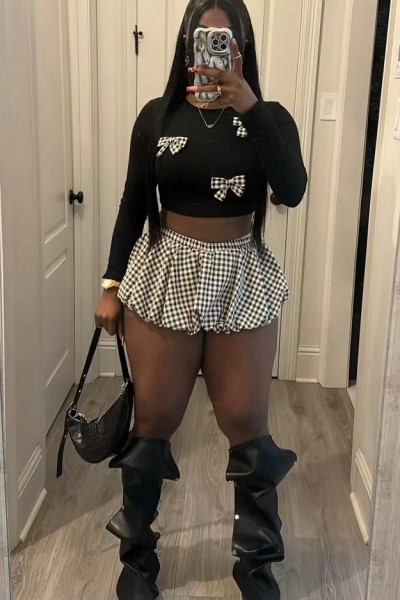Elastic bow skirt set
