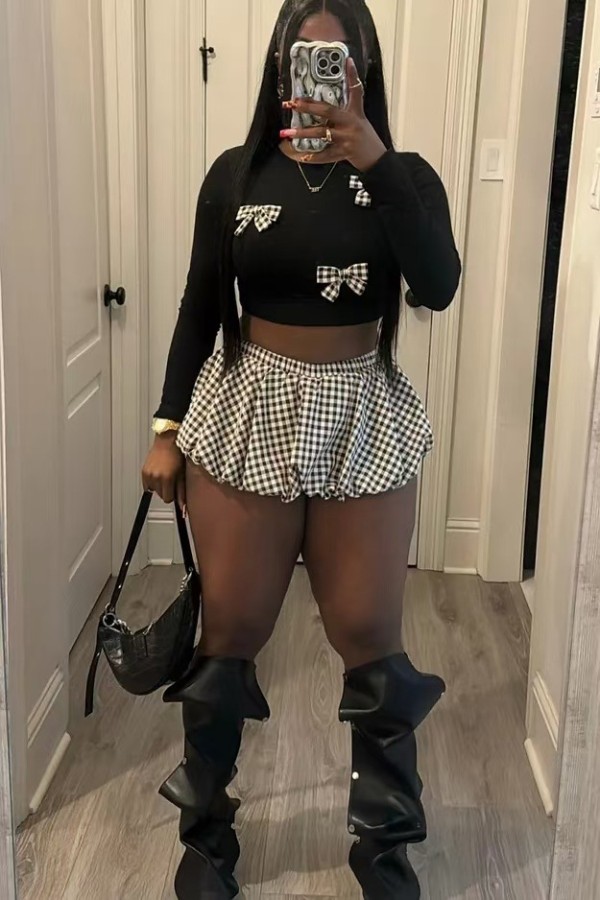 Elastic bow skirt set