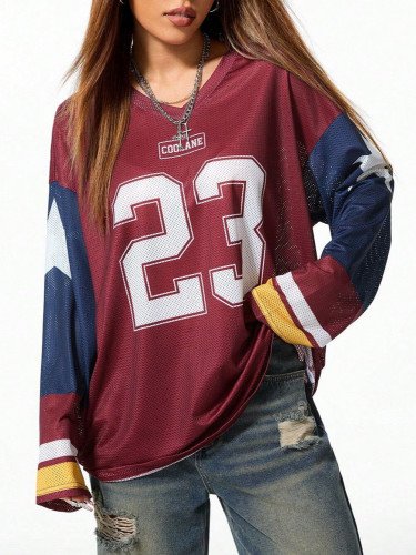 Dopamine digital printed loose long sleeved T-shirt