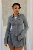 Slim fit shirt elastic denim skirt set