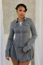 Slim fit shirt elastic denim skirt set Slim fit shirt elastic denim skirt set
