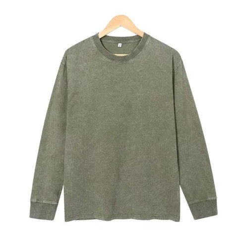 Cotton long sleeved T-shoulder loose fit round neck top