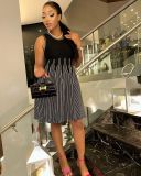 Sleeveless round neck striped knitted dress