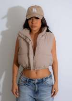 Stand up collar sleeveless zipper cotton jacket vest top Stand up collar sleeveless zipper cotton jacket vest top