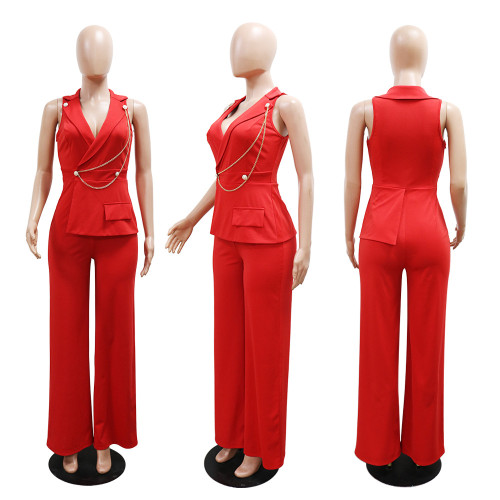 V-neck wide leg jumpsuit