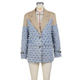 Checkered jacquard contrasting splicing suit jacket