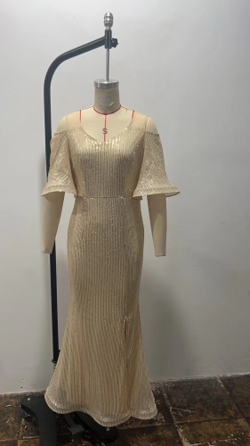 One shoulder gold sequin dress dress