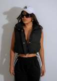 Stand up collar sleeveless zipper cotton jacket vest top