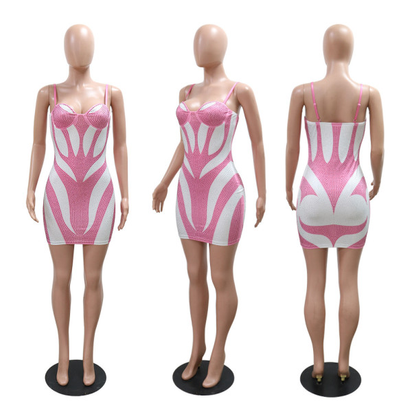 Strap and rhinestone wrapped hip dress