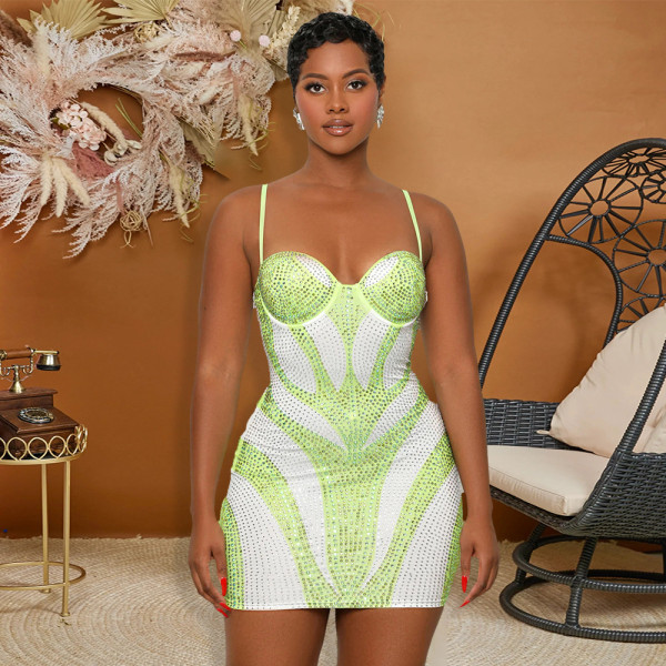 Strap and rhinestone wrapped hip dress