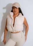 Stand up collar sleeveless zipper cotton jacket vest top