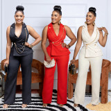 V-neck wide leg jumpsuit