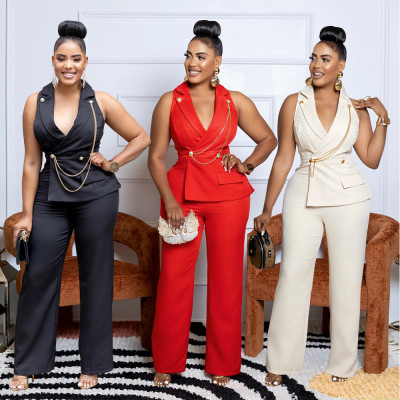 V-neck wide leg jumpsuit