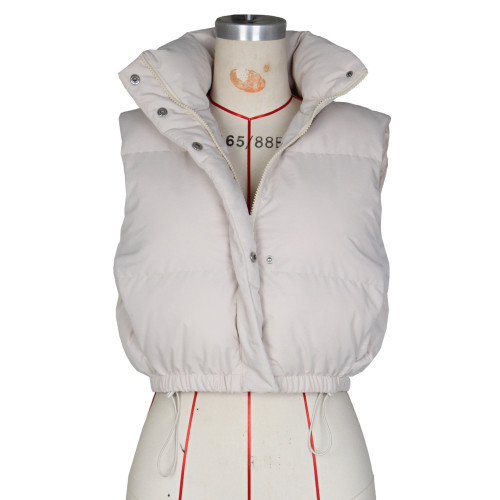 Stand up collar sleeveless zipper cotton jacket vest top