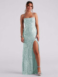 One collar sequin slit banquet dress dress