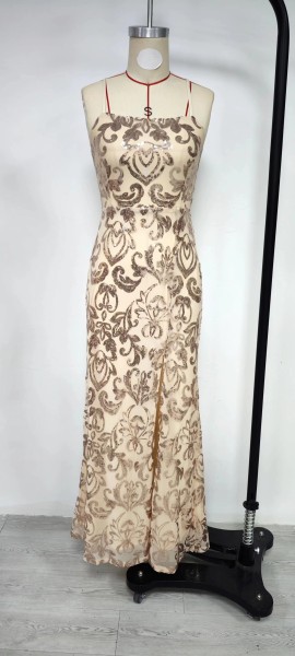 One collar sequin slit banquet dress dress