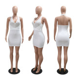 V-neck hanging neck rhinestone dress